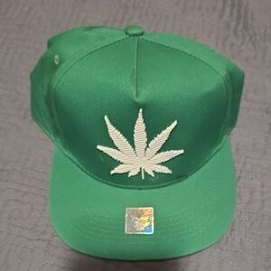 Green Snapback Hat with Leaf Design